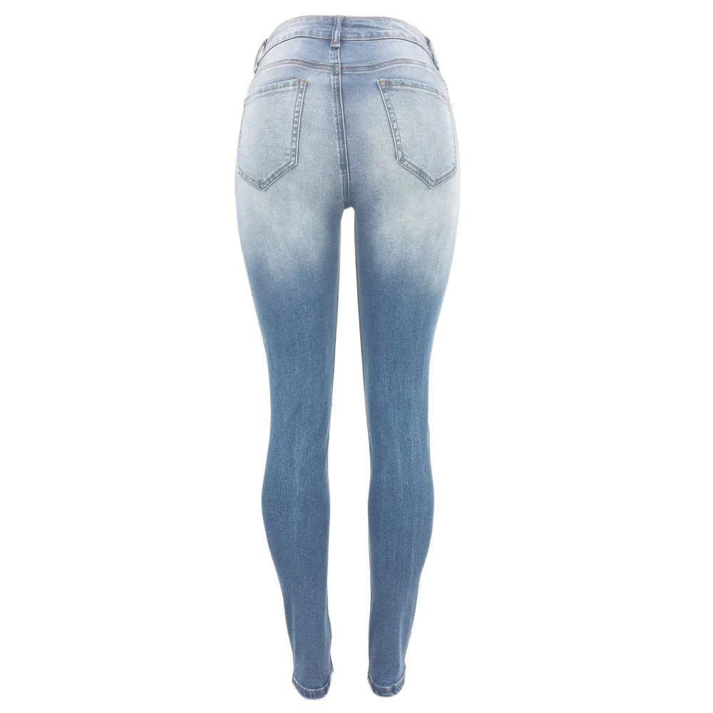 Dilusoo Для женщин отверстия джинсы брюки эластичные джинсовые узкие брюки Высокая Талия рваные повседневные штаны 4 сезон Для женщин Винтаж
