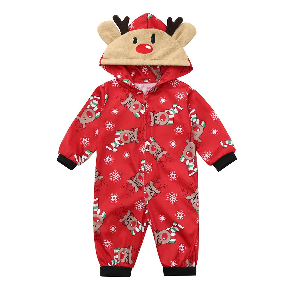 Рождественский семейный костюм комбинезон для женщин, мужчин и детей, рождественские пижамы для малышей модные красные Ползунки с принтом, одежда с длинными рукавами - Цвет: Kids-2T