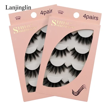 

LANJINGLIN 4 pairs thick false eyelashes natural 3d mink lashes extension fake eyelash make up strip mink eyelashes G106