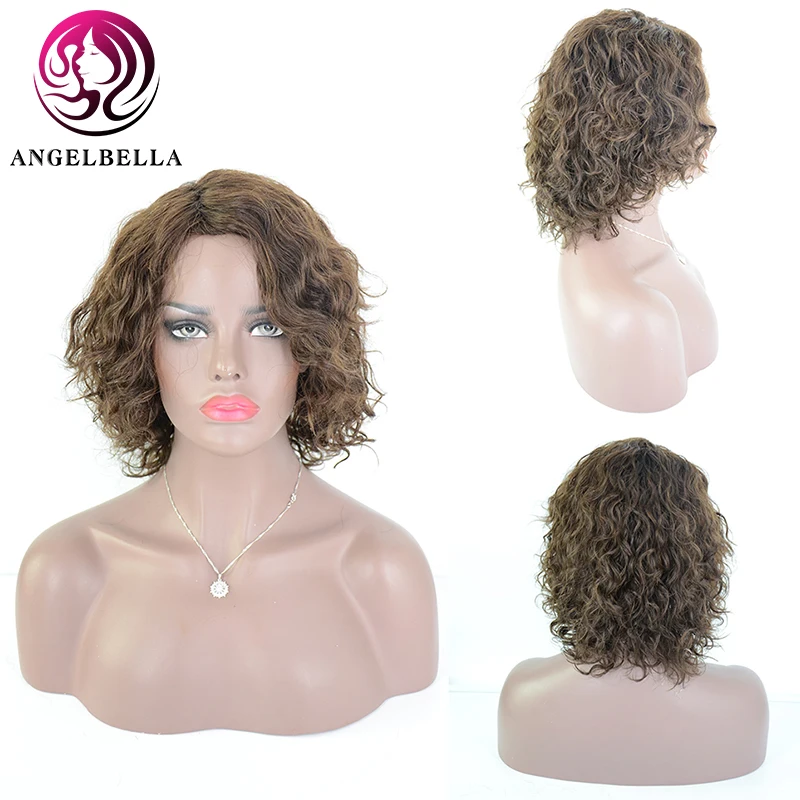 Angelbella человеческие волосы волнистые парик 10 &quotсветильник коричневый цвет
