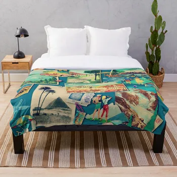 

The Wall Of Retro Postcards Vintage Blue Throw Blanket Soft Sherpa Blanket Bed Sheet Single Knee Blanket Office Nap Blanket