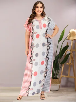 

summer Women Casual short Sleeve Print Tank maxi Dress plus size loose abaya kaftan ramadan robe moroccan gown VKDR2118