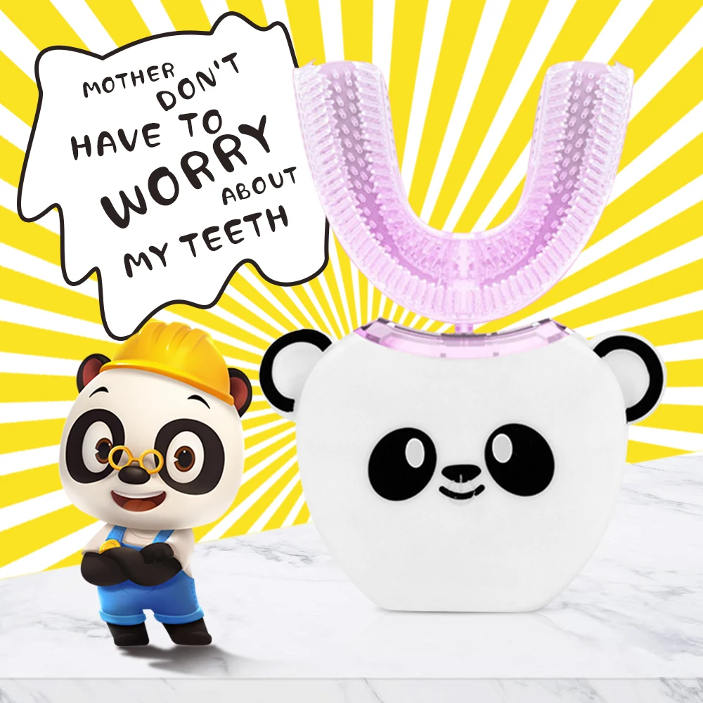 

360 Degree Automatic Sonic Electric Toothbrush Children Teeth Whitening Intelligent Blue Light USB U Type 2 Modes Cleaning