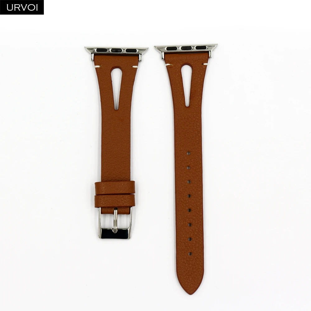 URVOI кожаный ремешок для apple watch series 5 4 3 2 1 ремешок для iwatch 40 мм 44 мм T отверстие печатные цветы женские наручные часы 38 42 мм - Цвет ремешка: Brown S