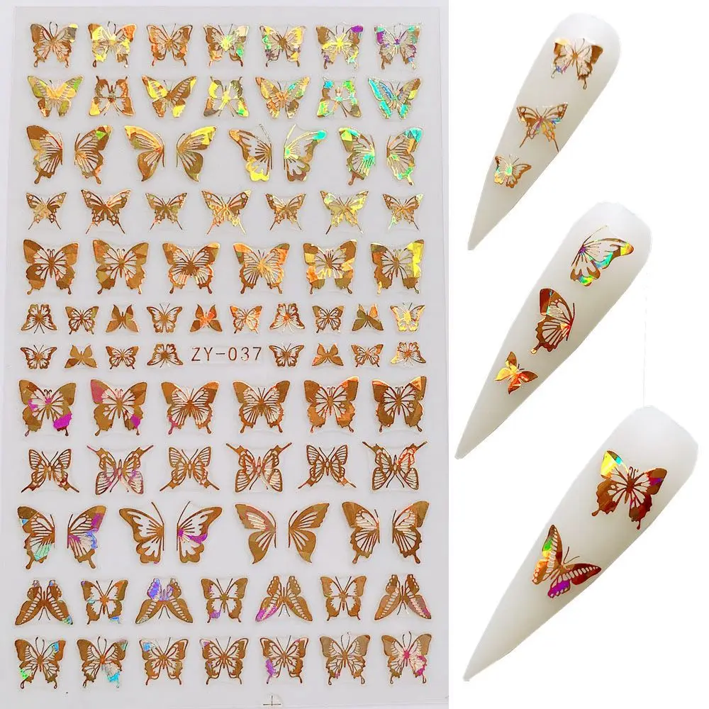 

1PCS Gold butterfly Nail Art sticker Laser Gold and Silver Color Butterfly Sticker Adhesive Summer Butterfly Designs Manicure