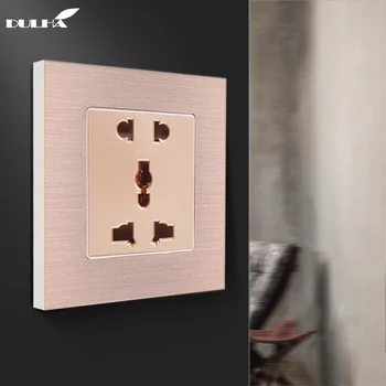 

EU UK US Universal 5-Pins/hole Wall Socket, Multifuncational 5 Pin Electrical Plug Power Outlet, Luxury Brushed Aluminum Panel