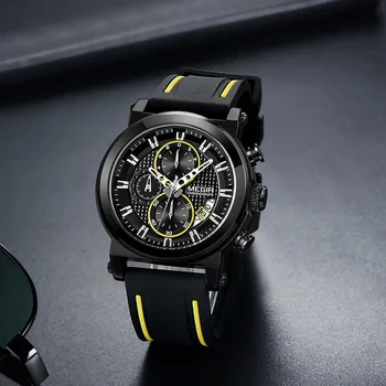 

Megir Brand Sports Men's Watch Multi-function Silicone Strap Date True Three-eye Quartz Watches Relojes Hombre