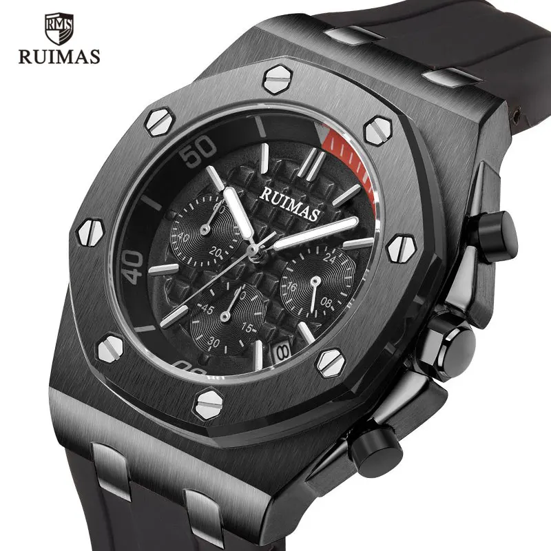 RUIMAS Chronograph Men Sport Watch Fashion Silicone Army Military Watches Relogio Masculino Quartz Wrist Watch Clock Men