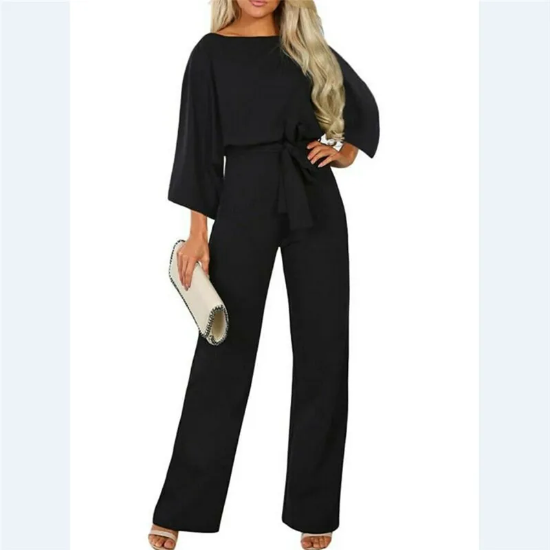 Женские Size10-16, офисные, широкие, вечерние, OL, комбинезон, вечерний, повседневный комбинезон - Цвет: Черный