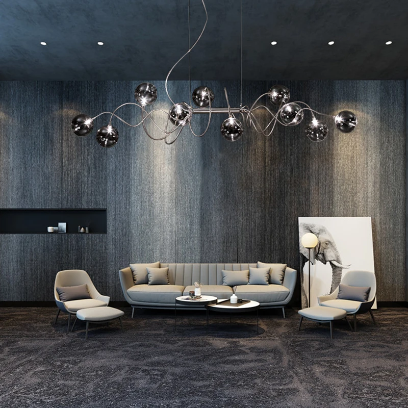 

Nordic silver chandeliers Dining room smoky grey Glass Home decoration Modern replica design lamp LED kitchen cafe chandeliers