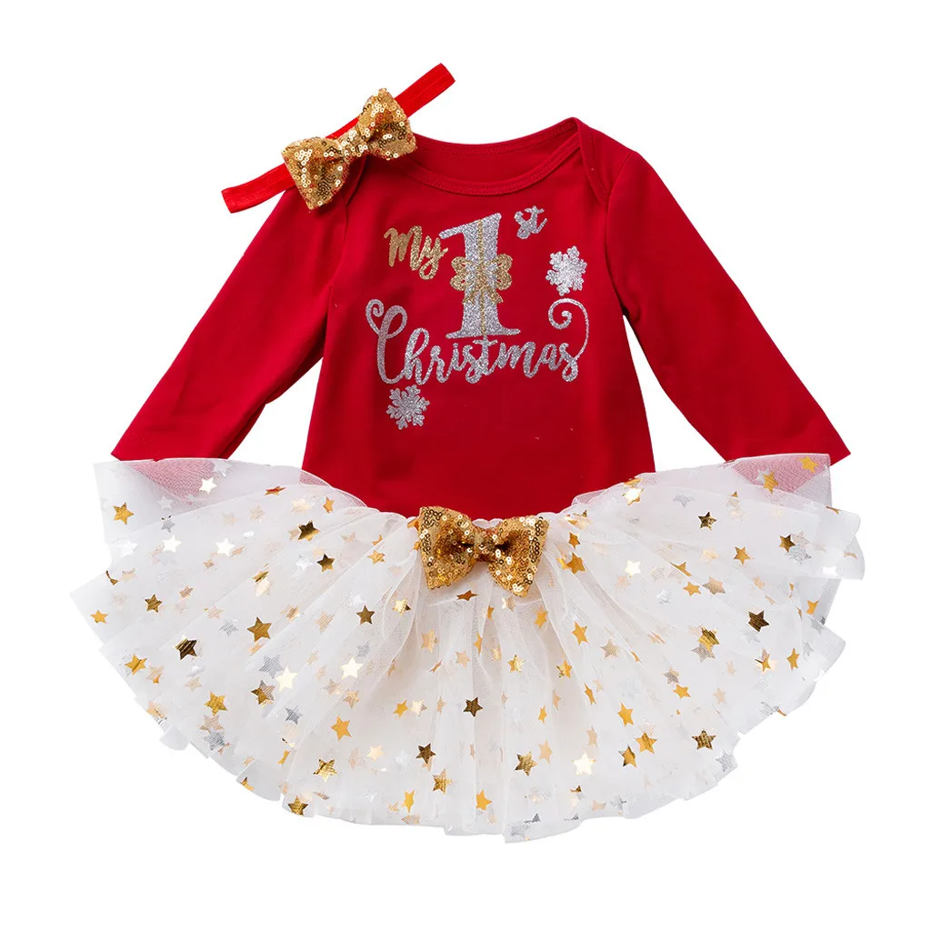 Новогодняя одежда для малышей, детский комбинезон на Рождество для маленьких девочек, топы, платье-пачка, набор для волос