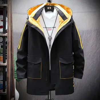 

Autumn Casual Long Jacket Trench Coats Men Fashion Hooded Elastic Windbreaker Pocket Jackets Men Casual Korean Office Hoodie Men