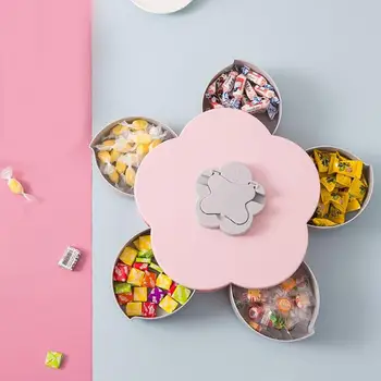 

Plastic Snack Candy Holder Flower-shaped Storage Box Organizer Rotatable Snack Case Food Container
