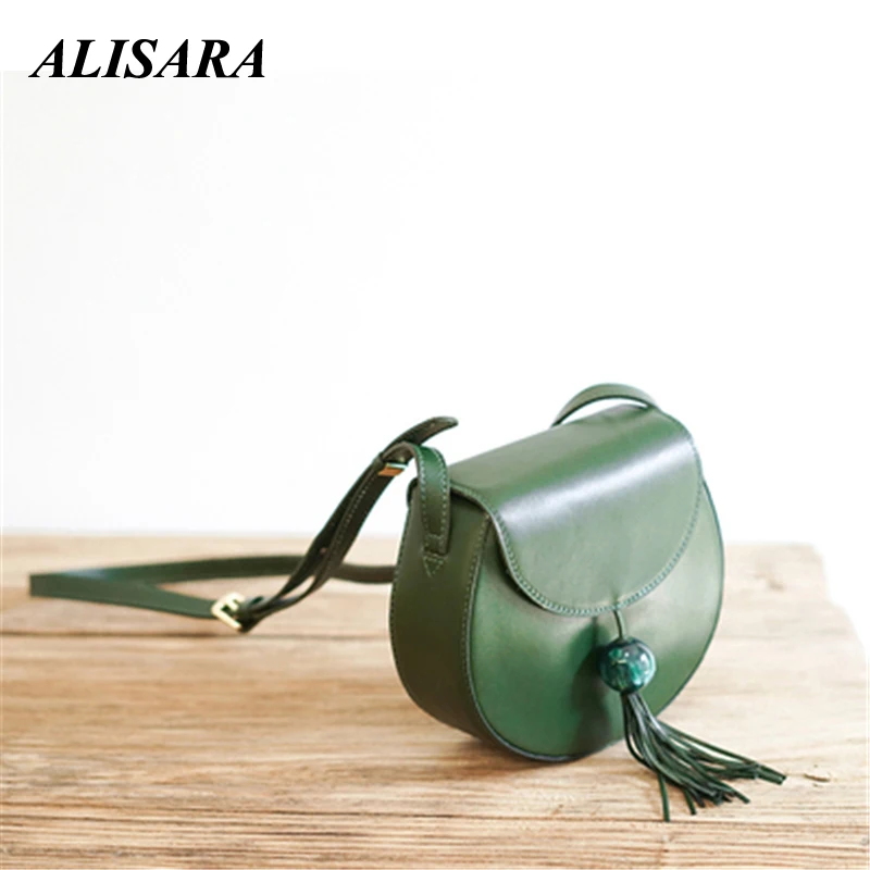 

Genuine Leather Round Crossbody Bags For Women 2020 Designer Green Handbags Fashion Shoulder Bag Female Messenger Bags handmade