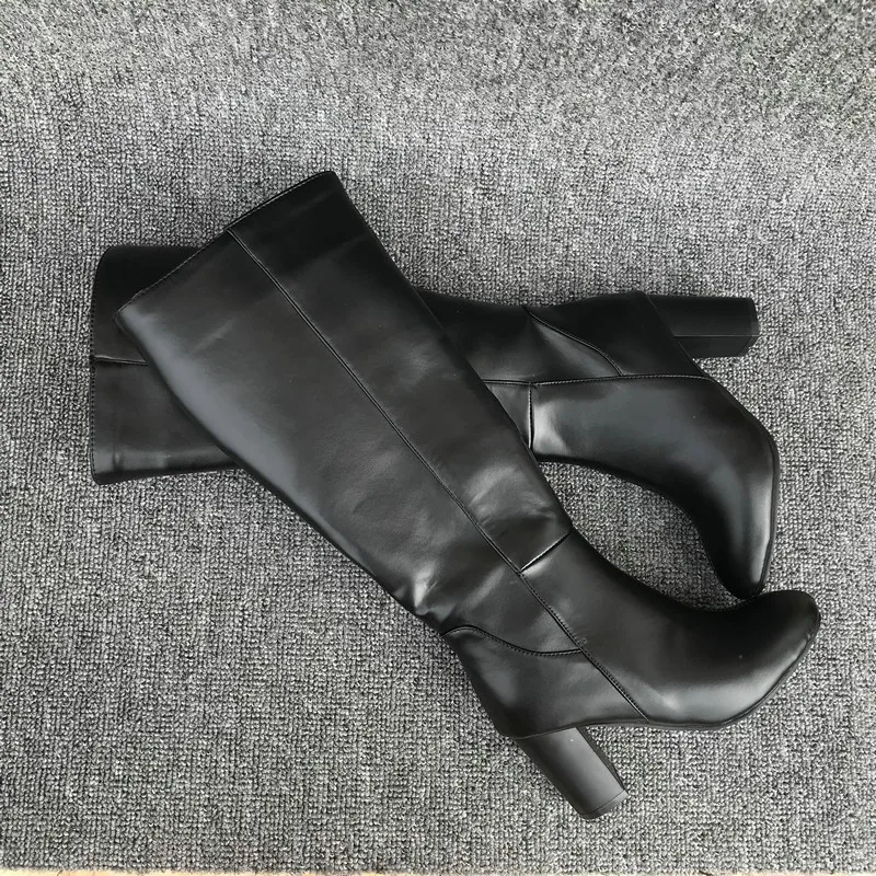 AIWEIYi/женские ботинки; цвет черный, коричневый; сапоги до колена на высоком квадратном каблуке; осенне-зимние женские мотоботы с боковой молнией; зимние сапоги
