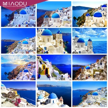 

Miaodu 3D Full Square Diamond Painting Town Craft Kit New Arrival Diamond Embroidery Landscape Santorini Mosaic Seaside Wall Art