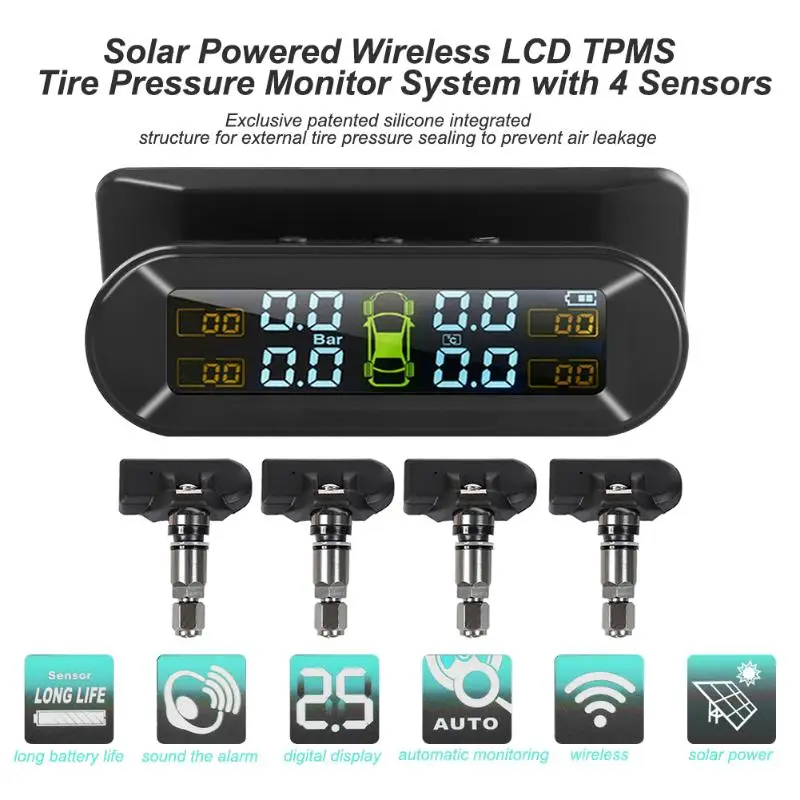 T05 солнечная+ usb зарядка автомобиля TPMS lcd АВТО система контроля давления в шинах