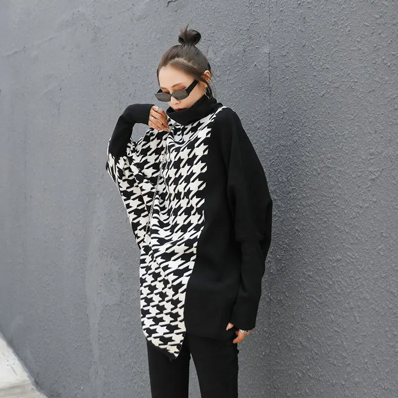 XITAO Fashion Houndstooth Sweaters for Women Loose
