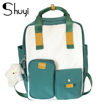 

Women's backpack 2020 new fashion double small bag nylon color matching ladies bag student bag wild school windproof backpack