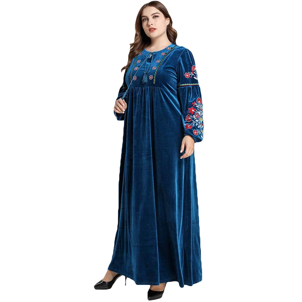 Бархатное мусульманское Длинное Макси-платье с вышивкой, плиссированные халаты, кафтан джилбаба, турецкий джилбаб, теплый кафтан, женские исламские вечерние платья