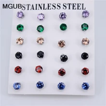 Нержавеющая сталь ювелирные изделия 12 пар/компл. множество различных цветовых Диаметр с диагональю экрана 3-6 мм высокое качество серьги с цирконием кубической огранки для Для женщин ZN29