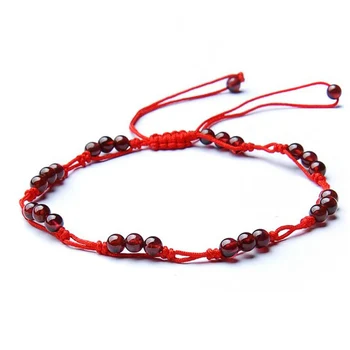 

Light-up natural wine red garnet hand red rope