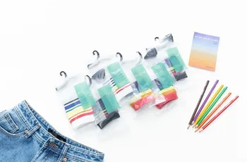 

2020 New Fasahion Spring And Summer Japanese Style Rainbow Color Transparent Silk Socks Casual Socks Colleage Style Sports Socks