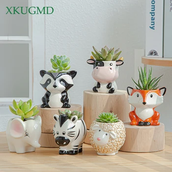 

6PCS Hot New Products Ceramic Creative Cartoon Cute Crafts Succulents Plant Pots Balcony Flower Pots Home Decoration Ornaments