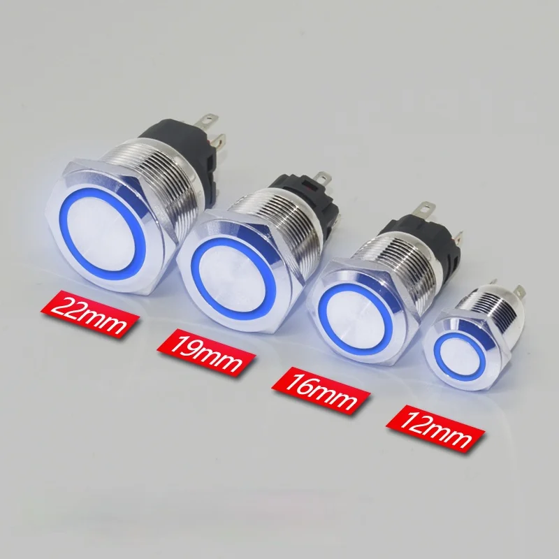 push button switch 12/16/19/22mm Metal Push Button Switch Momentary Latching Fixed Electric On Off Power Start Stop LED Light 3V 6V 12V 24V 220V