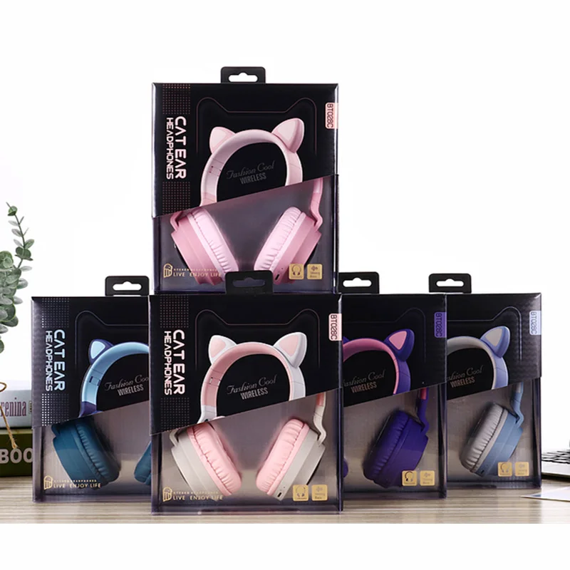 Cat Ear LED Bluetooth Headphone Noise Cancelling Girls Kids Cute Headphones Glowing Light Handsfree Headset Gaming Earphone