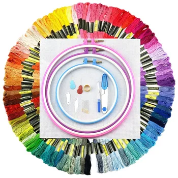 

Full Range of Embroidery Starter Kit 3Pcs Embroidery Hoops 100 Color Threads Cross Stitch Tool Kit for Beginners