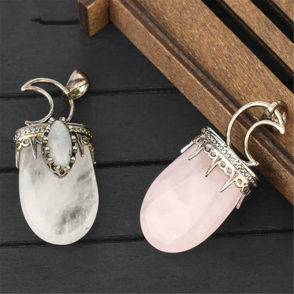 

New Style 6pcs/Lot Natural Crystal Pendant Moon with Stone Flat Crystal Necklace Drop Shopping