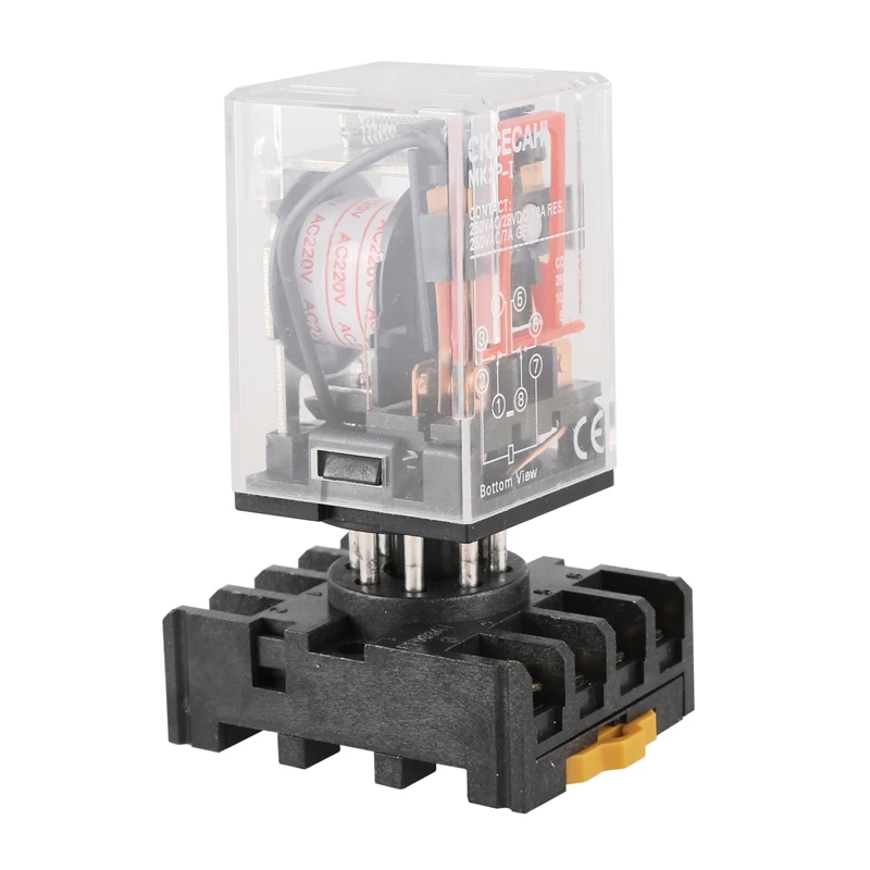 

MK2P-I Clear Shell DPDT AC220V Coil Power Relay Socket Base