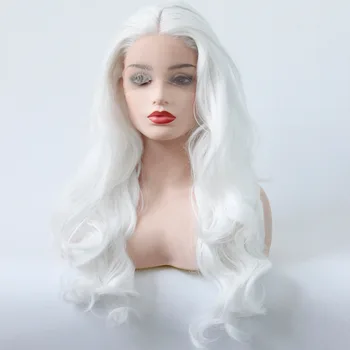 

Synthetic Lace Front Body Wave Wig Snow White Realistic Soft Fiber Hair Long Wavy Synthetic Lace Wig For White Women