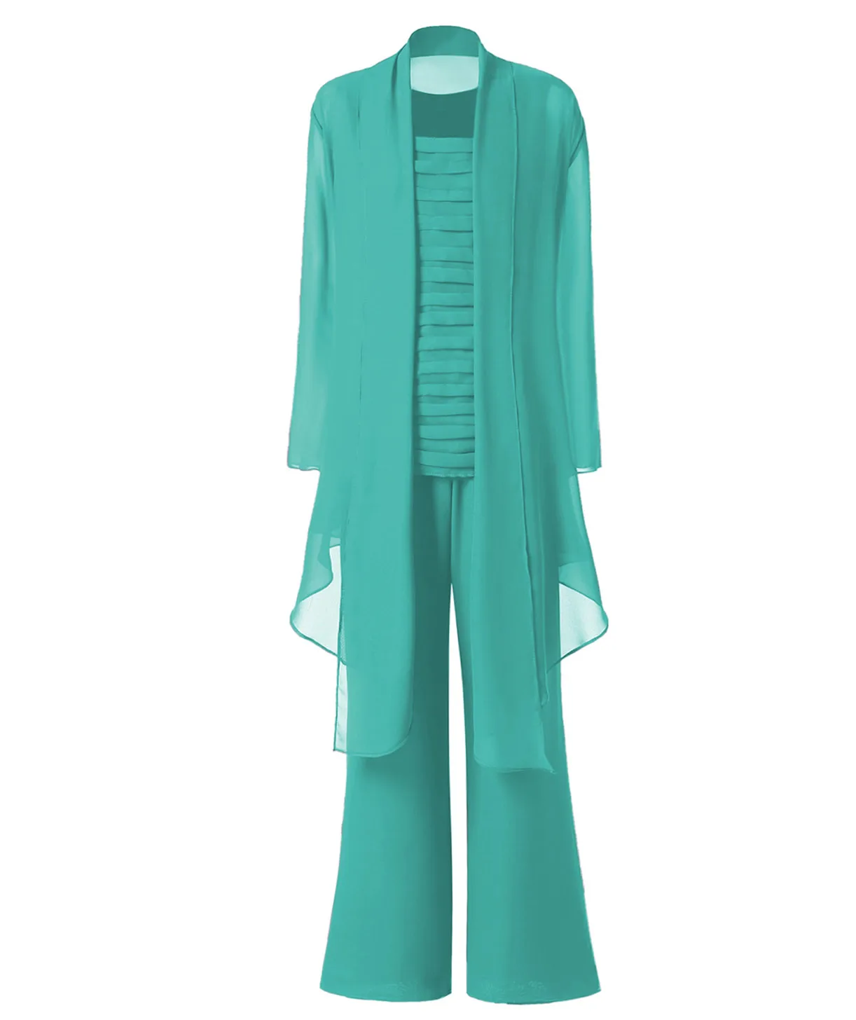 Turquoise SOLOVEDRESS женский костюм из 3 предметов, шифоновое платье для матери невесты, брючный костюм с рукавами, куртка, широкий брючный костюм, SL-M13 - Цвет: Turquoise