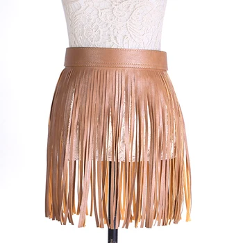 

Fashion Women Camel Faux Leather Fringed Belt Long Tassel Belt Skirt Style Tassel Belt Gift