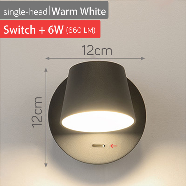 Rotating Remote Control Dimmable LED Wall Lamp for Reading Free Rotation
