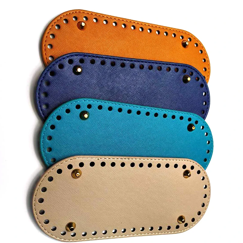 

21*9cm Knitting Bag Bottom 42 Holes Women Handbag Bottom PU Leather Solid Color Accessories For Bags Fashion Oval Long Bottom