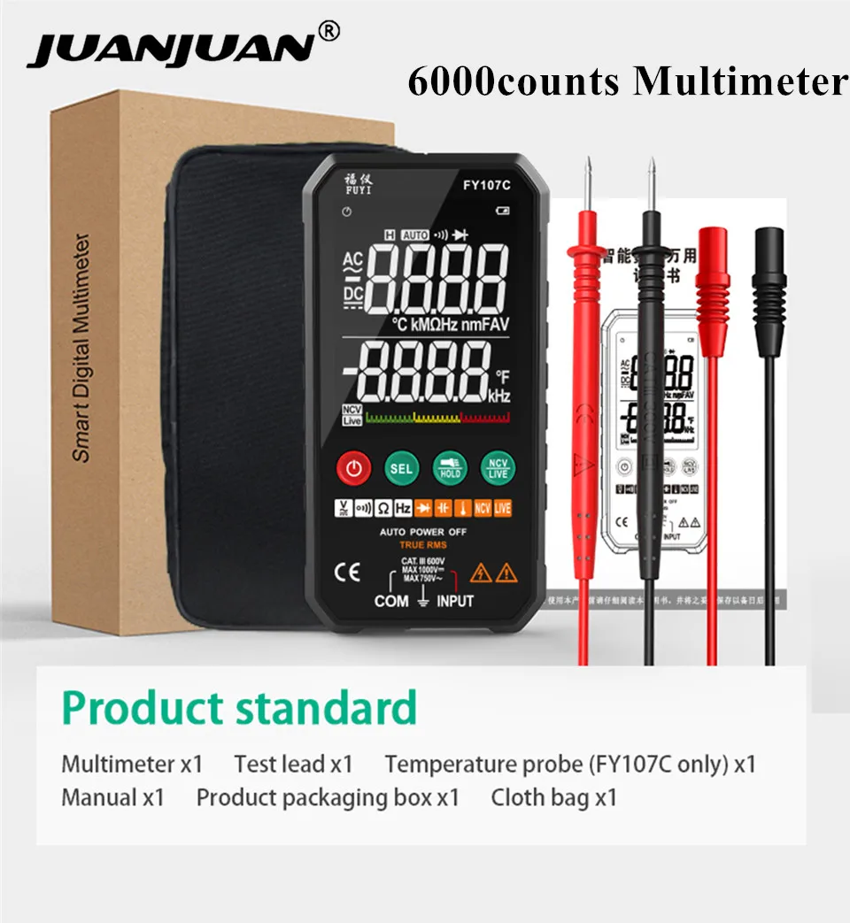 FY107C/FY107B 6000 Counts Digital Multimeter True RMS AC DC NCV