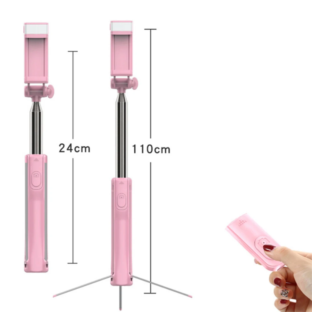 pink-110cm Выдвижная селфи палка штатив с Bluetooth пульт дистанционного спуска затвора заполняющий свет для iPhone samsung ND998 - Цвет: pink-110cm