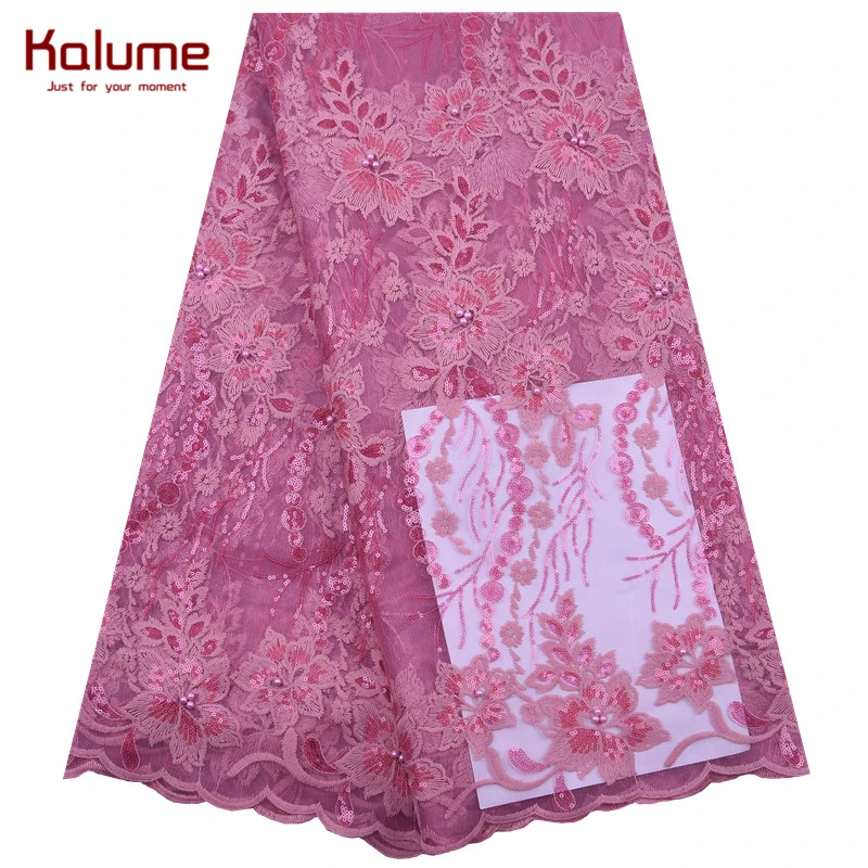 

Kalume Latest African Dry Lace Fabric Elegant Onion French Mesh Milk Silk Lace Fabric With Sequins Beads For Wedding Party F1862