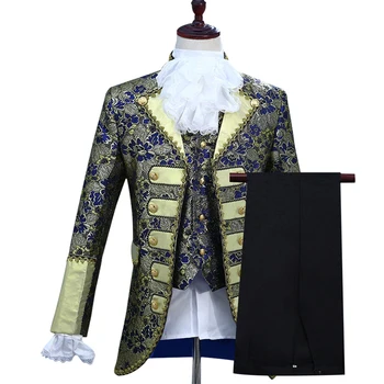 

2020 New Luxury Men 3 Pieces Slim Suits Cosplay Party Stage Costume Renaissance Medieval Costume Sets Men's Blazer Pants Tie Set