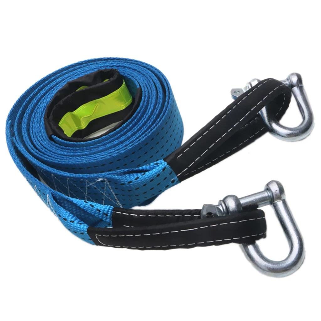 Nylon Tow Winch Rope with Luminous U-hook Blue – Vehicle Towing Strap – 1.97Inchx16.40Feet – 17,636LBS Towing Capacity