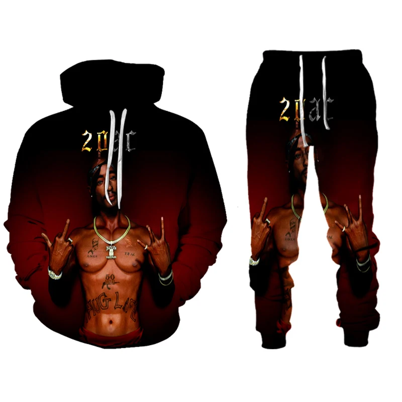 2 PAC 3D Printed Men's Sweatshirt Hoodies Set Men's 2PAC Tracksuit/Pullover/Jacket/Pants Sportswear Autumn Winter Male Suit Tops mens sweat suits sets