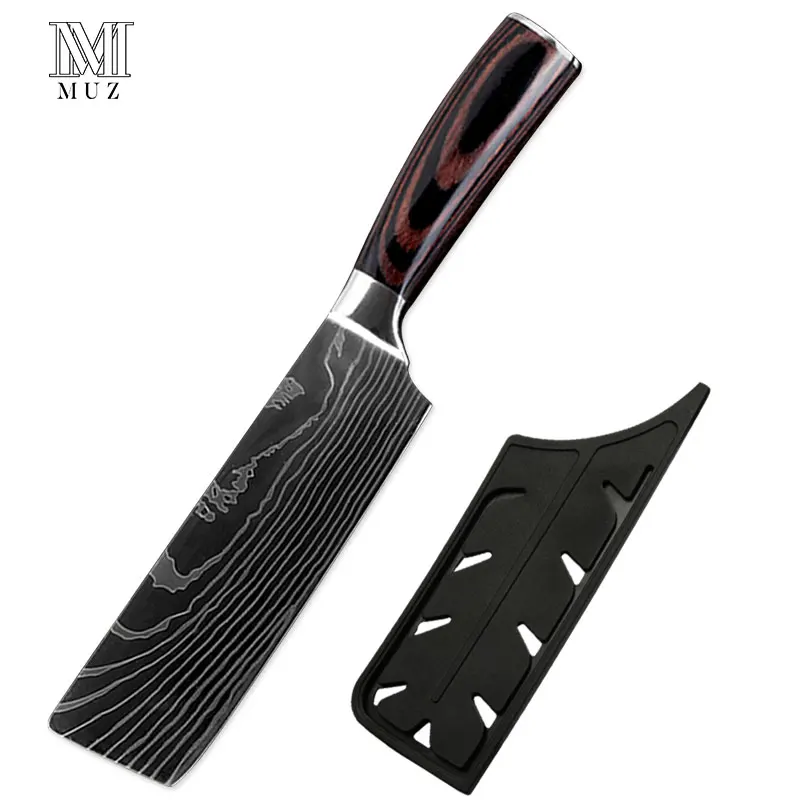 Стиль 7 ''японский нож шеф-повара Santoku из нержавеющей стали, имитация Дамасского узора, кухонные ножи, нож для овощей, ножи накири