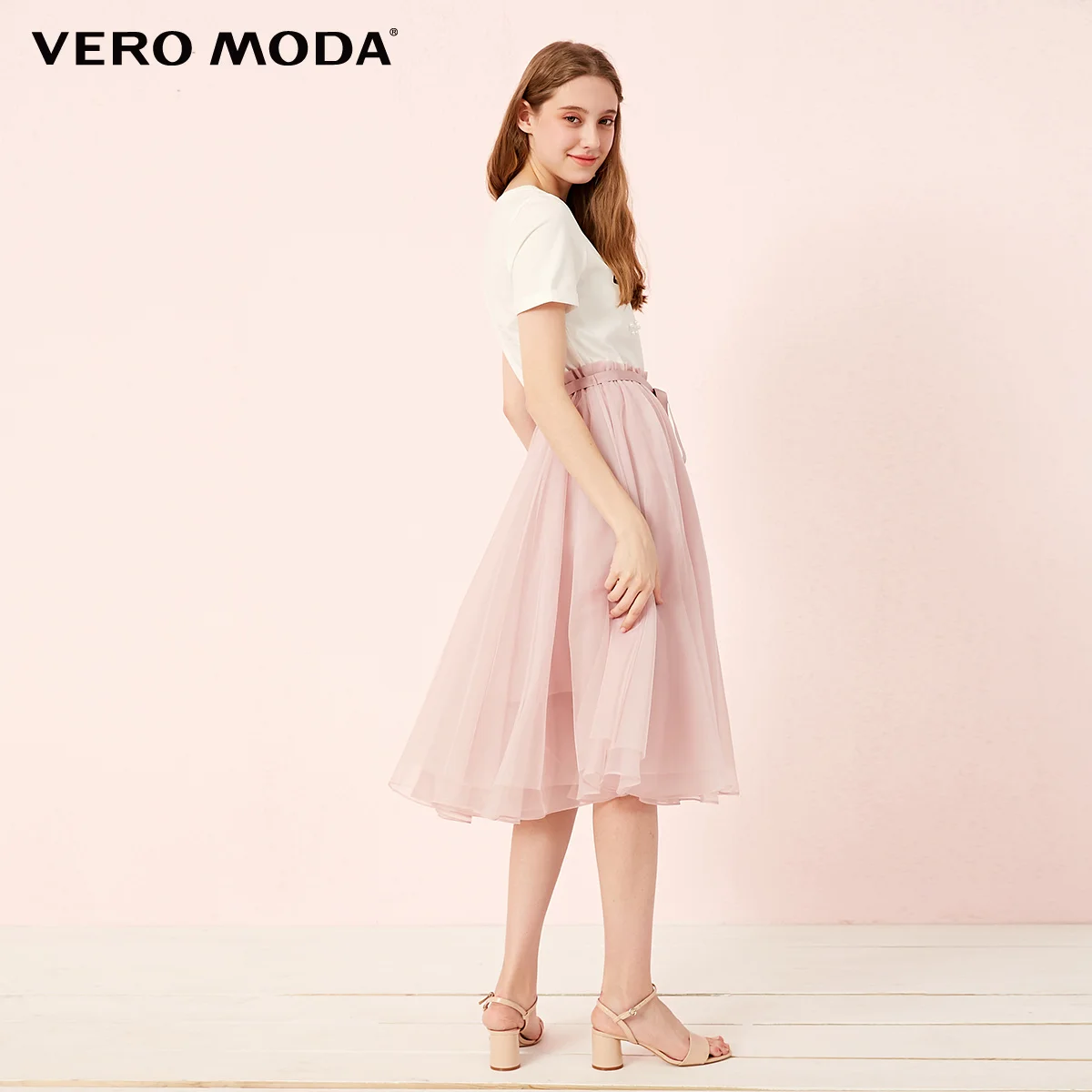 Vero Moda Новая Женская эластичная талия Однотонная юбка Gauzy | 319116546