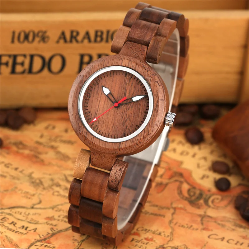 Fashion Delicate Wooden Women Bracelet Watches Luminous Pointer Clock Quartz Movement Wristwatch Full Wood Band Reloj for Lady