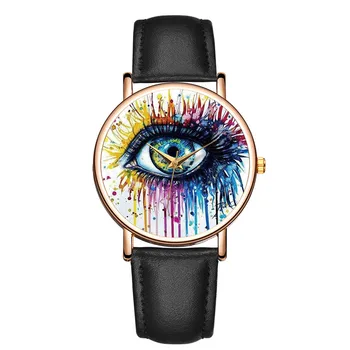 

Cool Women Watches Printed Eyes Personalized Wrist Watches Relojes Stainless Steel Back Watch Lady Analog Quartz Clock
