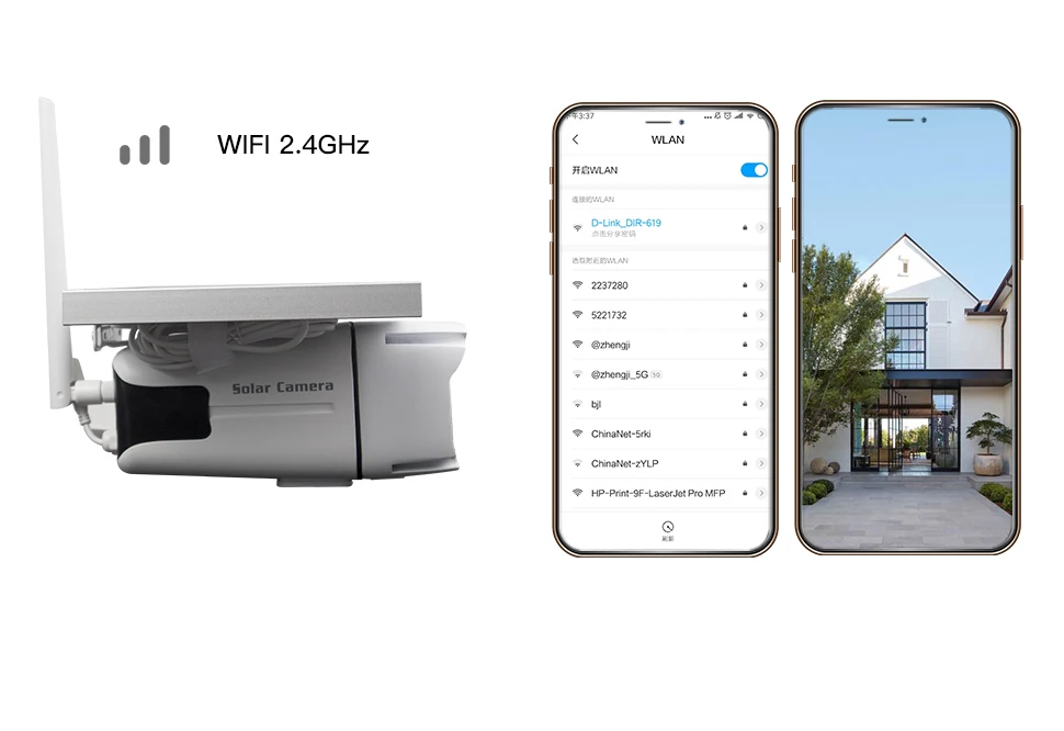 Wifi 2,4G Солнечная камера Солнечный монитор безопасности, 10400mAh Емкость батареи Поддержка 24 часов мониторинга