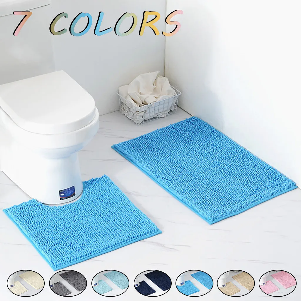 2pcs Anti Slip Bath Mat Set Toilet Pedestal Rug Flannel Soft Bathroom Doormat Absorbent Foot Memory Foam Sets | Дом и сад